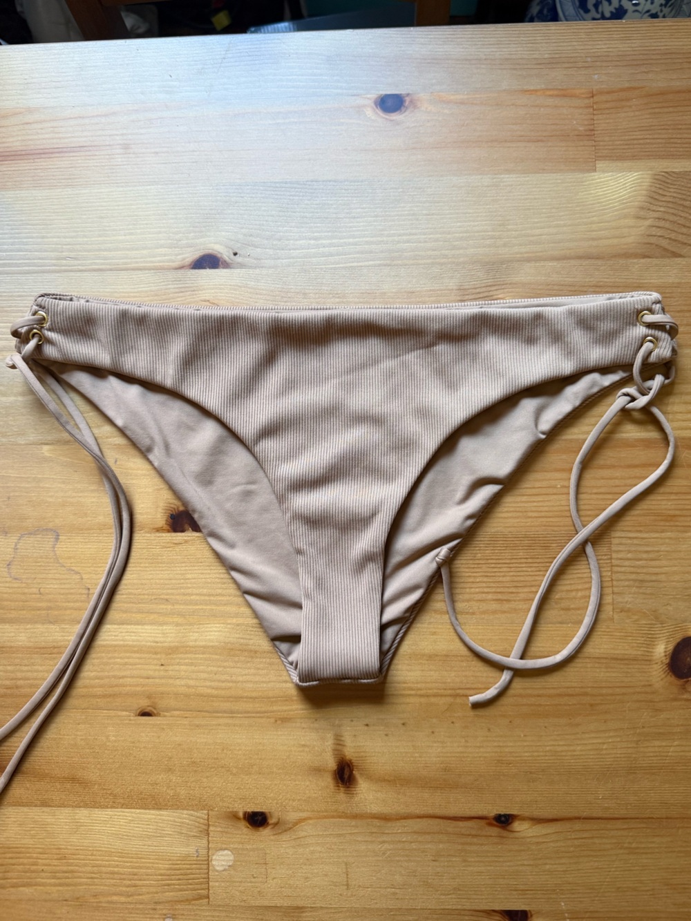 NEW L Space tan ribbed side tie low-rise bikini bottoms
